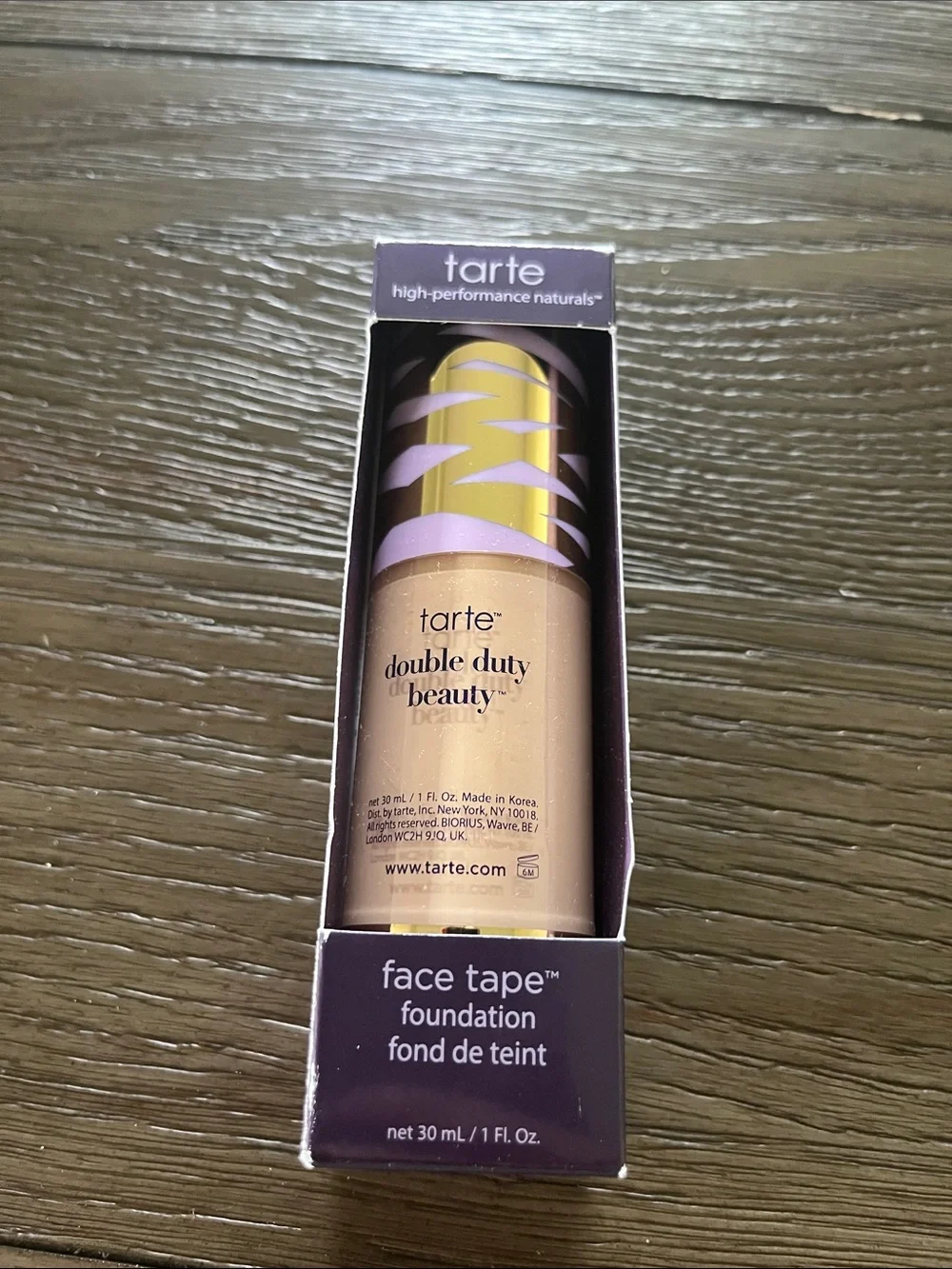 tarte Face Tape Double Duty Beauty Foundation - purple and gold packaging